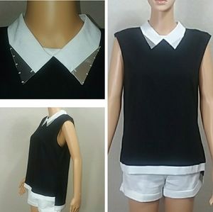 GIANNI BINI BLACK AND WHITE SLEEVLES BLOUSE